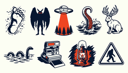 Cryptid Urban Legend and Paranormal Mystery Vector Icons for Storytelling © 777SKYLABS