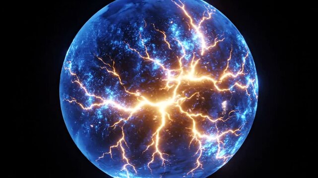 Abstract Glowing Energy Sphere With Electric Lightning Arcs.