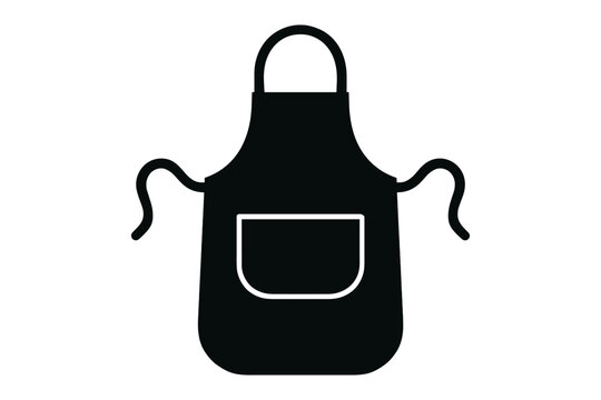 Black kitchen apron with front pocket and neck strap for cooking and baking flat vector icon