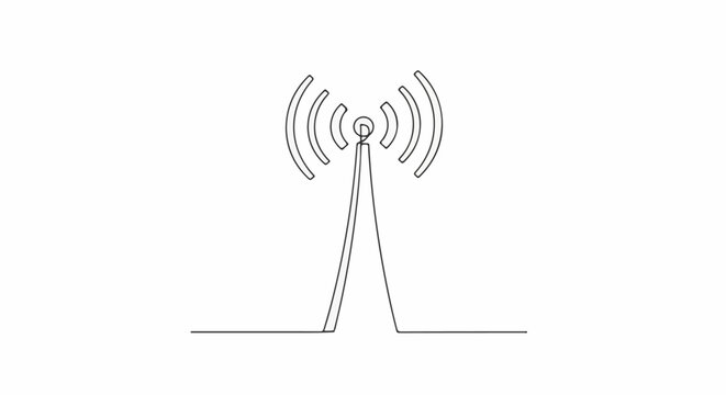 Simple line drawing of a communication tower emitting waves