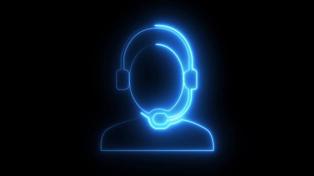 Dynamic neon man and headset icon illuminating the concept of efficient customer support and online assistance, ideal for modern digital communication and help desk services. 4k video animation