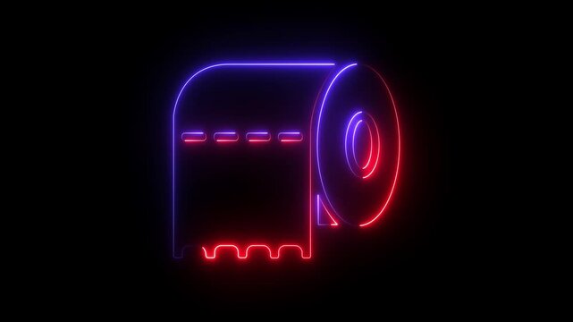 Glowing neon line toilet paper roll icon animation. Neon purple toilet paper icon 4K motion graphic animation on clack background. 4k video animation