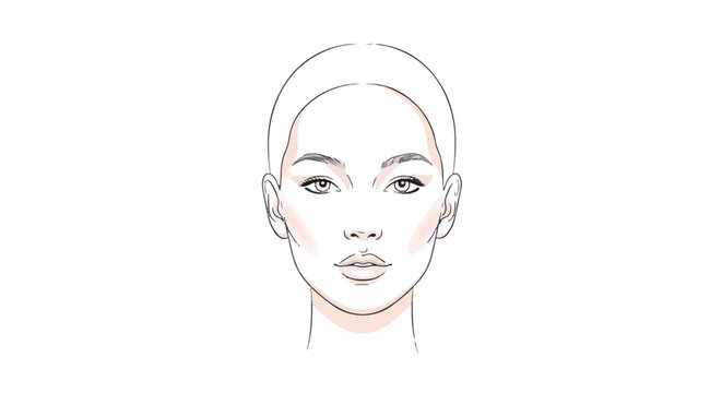 Sketch of a face with blush on cheeks and a soft head wrap
