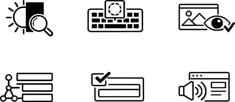 Accessibility Audit Icon Set Black and White Vector Collection for UI UX Design