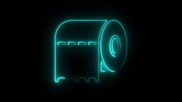 Glowing neon line toilet paper roll icon animation. Neon purple toilet paper icon 4K motion graphic animation on clack background. 4k video animation