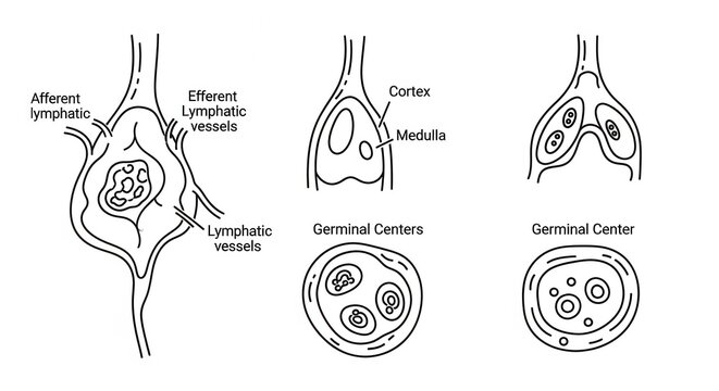 Lymph Node Anatomy Diagram: Cortex, Medulla, and Germinal Centers