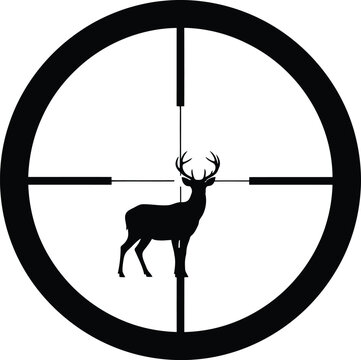hunting, deer, buck, rifle scope, wildlife, vector icon