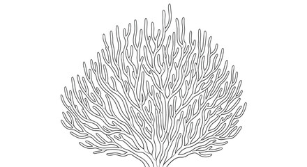 Fototapeta premium Detailed black and white line drawing of a large branching coral colony representing marine biodiversity for educational use.