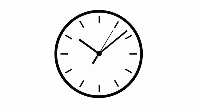 Simple black and white analog clock face with hour and minute hands