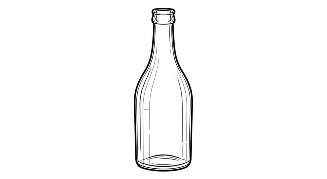Simple outline illustration of an empty glass bottle with a classic shape for wine, beer, or cider packaging and label designs.
