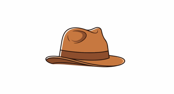 A simple illustration of a classic brown fedora hat with a dark brown hatband