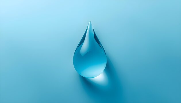 A single water drop on a blue background with a shadow effect