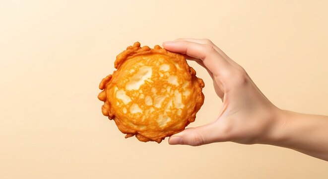 hand holding a plain fritter without glaze
