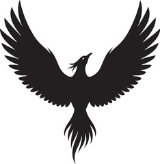 Obraz premium Black silhouette of a bird with wings spread white background