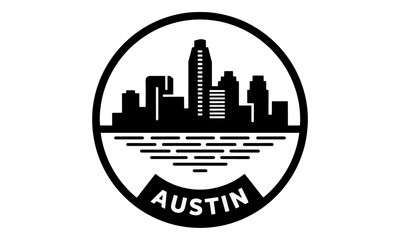 Naklejka premium Austin Skyline Logo Badge Vector City Icon Texas