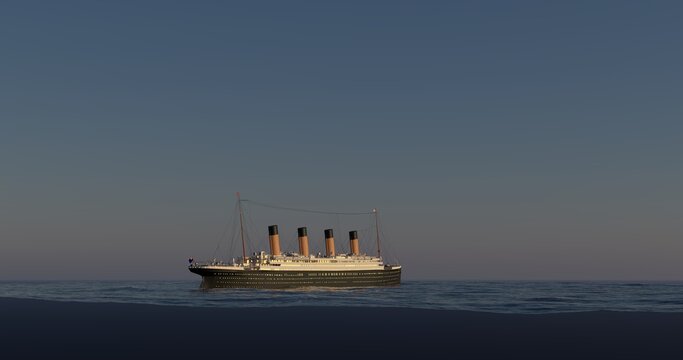 RMS Titanic auf dem offenen Ozean bei D&auml;mmerung
