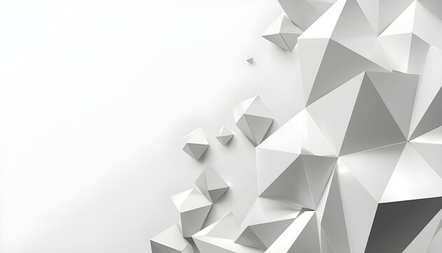 A 3D geometric pattern of white and gray polygons on a plain background
