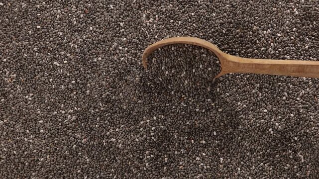  chia seeds food backgroud wooden spoon.