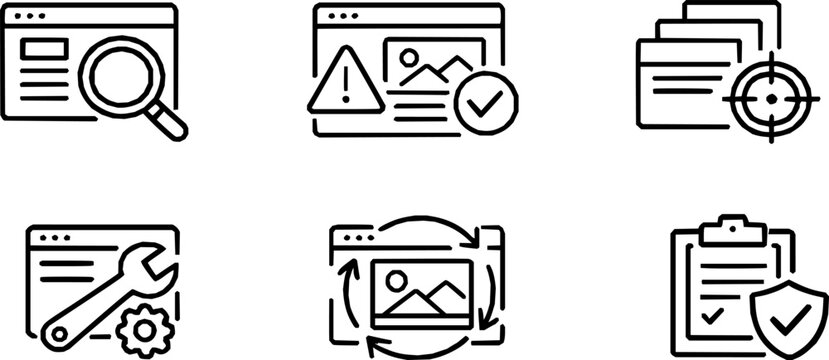 WCAG Accessibility Workflow Minimal Black Line Icon Set on Transparent Background
