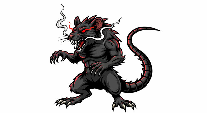 Fierce muscular rat creature with glowing red eyes and smoke from nostrils, aggressive stance
