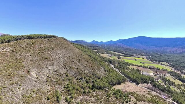 POV pilot view flying at low altitude over hills, french riviera, provence, france