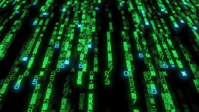 Complex Matrix of Code Cascading Downwards. Green Cybersecurity Background. Seamless Loop.