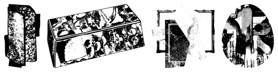 Obraz premium Stylized vector forms with halftone textures, fragmented planes, and graphic distortion, rendered in, ideal for modern art or digital interfaces.