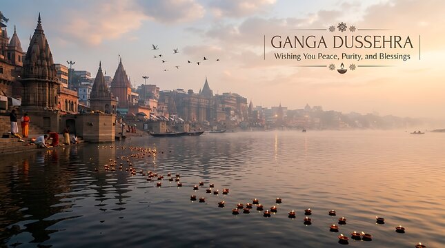 Ganga Dussehra Celebration at Varanasi Ghat with Floating Diyas