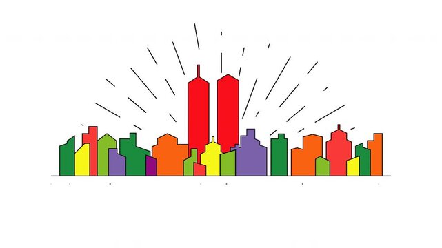 Patriot Day september 11 , Twin Towers skyline silhouette animation