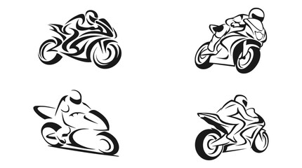 Obraz premium Sport Motorcycle Vector Set with Racing Bike Silhouette Design, Speed Riding Pose Collection for Transport Concept