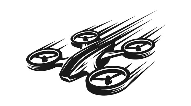 Racing Drone Vector Illustration with Speed Motion Lines, Futuristic Flying Technology Device Design