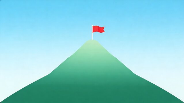 Mountain peak with red flag