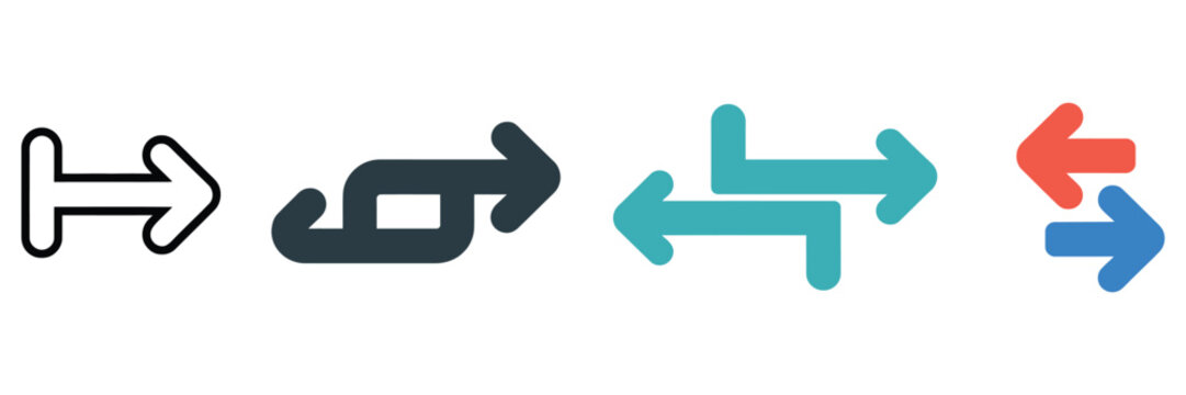 Double Arrow Icons Flat Direction Navigation Movement Flow Transfer Exchange Vector Illustration Set Isolated Background