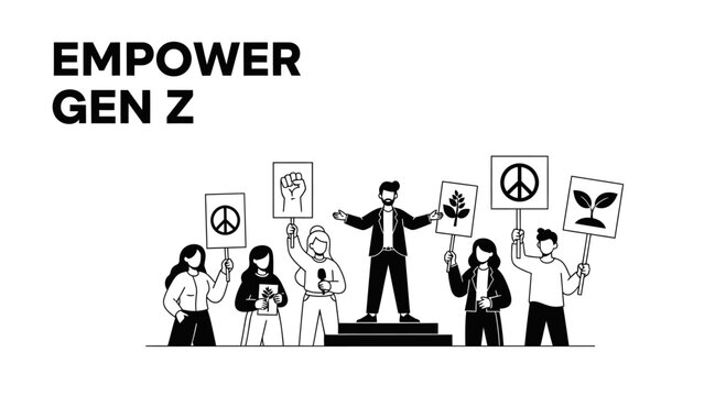 Group of diverse young people protesting with signs for social change.