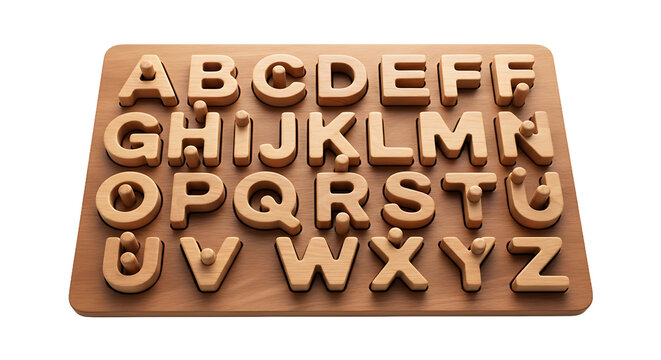 Wooden Alphabet Letter Puzzle Board isolated on transparent background