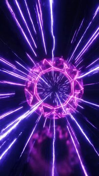 Glowing magenta geometric ring spins with layered light lines creating a futuristic portal style background for gaming technology and abstract motion designgeometric ring
