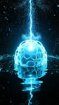 Glowing cyan organic energy core pulses in a dark fluid environment creating a futuristic biotech and abstract science backgroundenergy core
