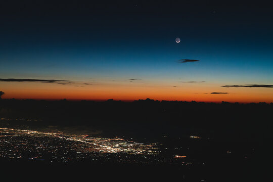 Miami after sunset during crescent moon