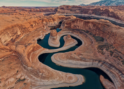 Paria River Meanders Through Reflection Canyon into Lake Powell,