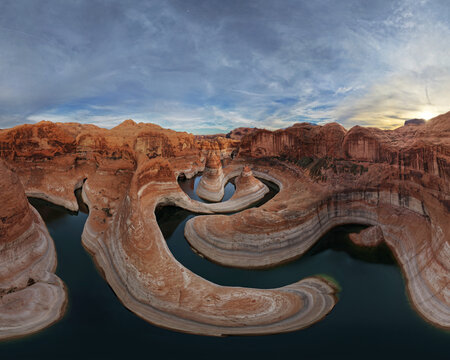 Paria River Meanders Through Reflection Canyon into Lake Powell,