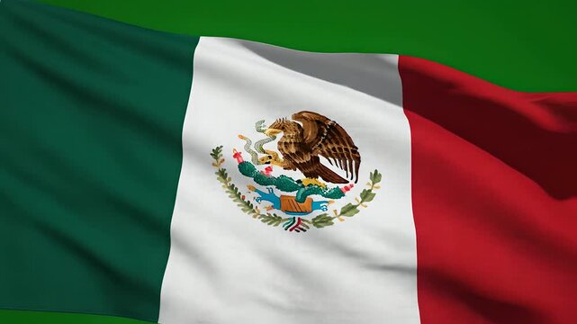 Bandera de M&eacute;xico ondeando en pantalla verde para celebraciones del Cinco de Mayo. S&iacute;mbolo nacional para videos patrios, eventos culturales de independencia y orgullo mexicano.