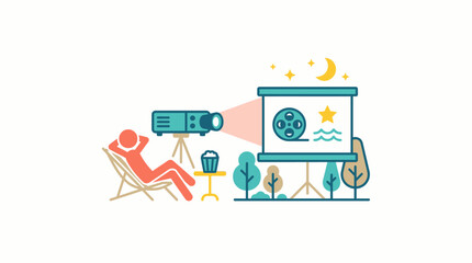 Fototapeta premium Outdoor Movie Night with Projector and Relaxed Viewer