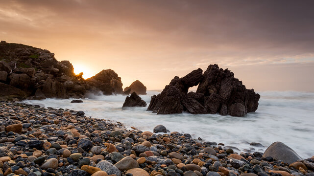 Praia do Abano at Sunset, Portugal
