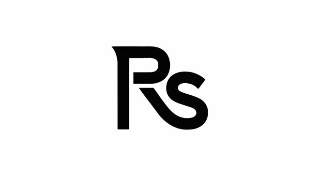 Bold black stylized 'Rs' monogram on a white background, abstract