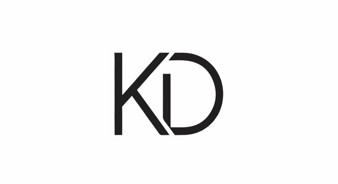 Bold, black, modern, abstract initials "KD" on a white background