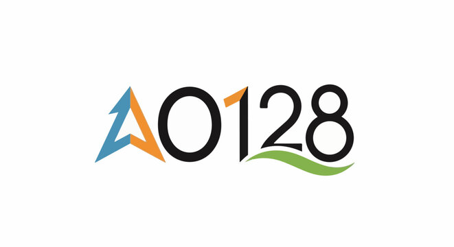 Abstract arrow and numbers forming a logo with colored shapes