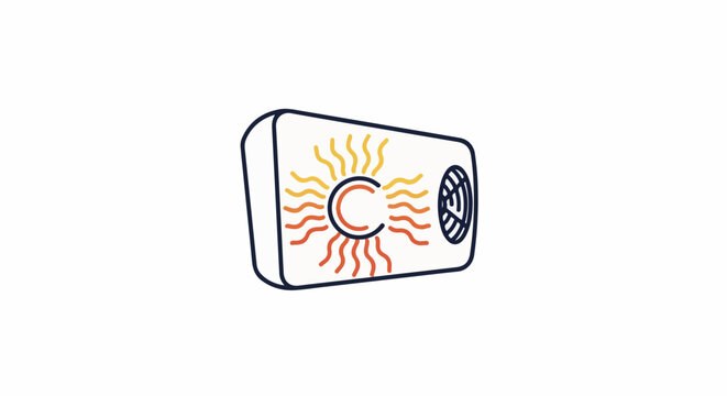 Stylized air conditioner unit with sun motif and circular vent