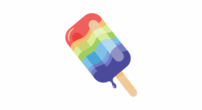 Melting rainbow popsicle on a wooden stick