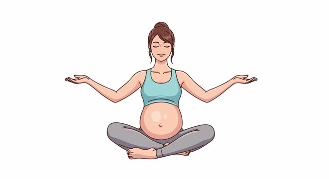 Pregnant woman meditating in a lotus pose, arms outstretched