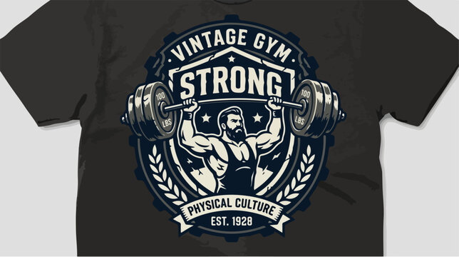 Vintage Gym Strong T-Shirt Design with Weightlifter Illustration.